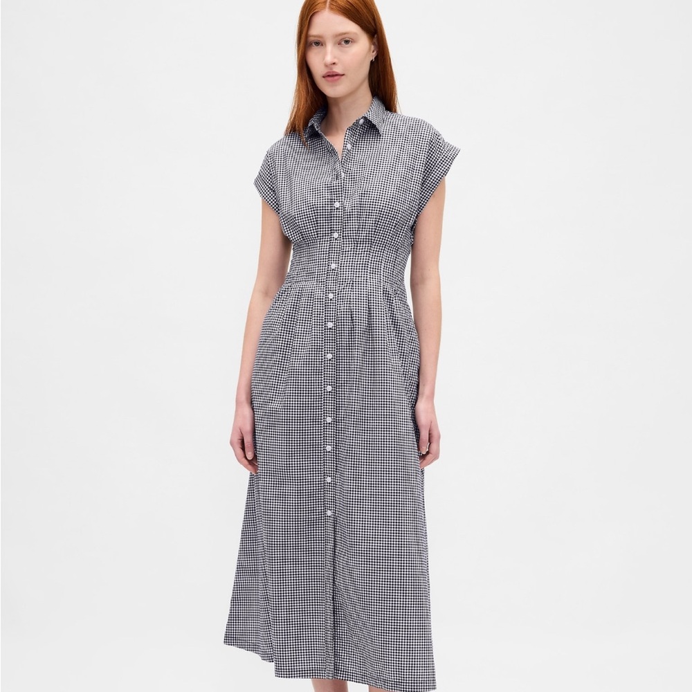 GAP Navy and White gingham Midi Dress